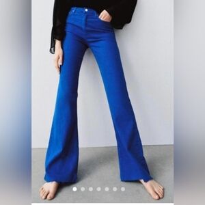 Zara Indigo Blue Flared High Waist  Jeans Sz 8